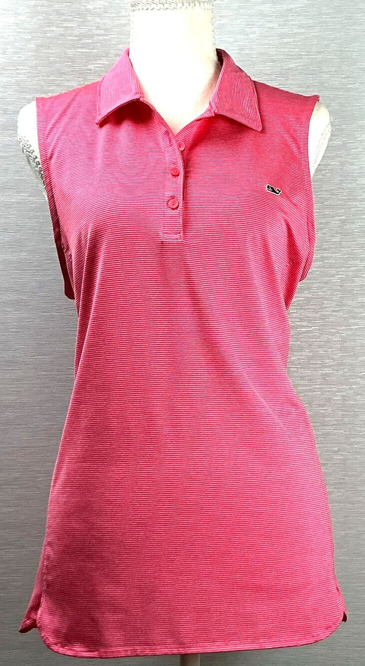 Vineyard Vines Pink Striped Sleeveless Golf Polo Tank L